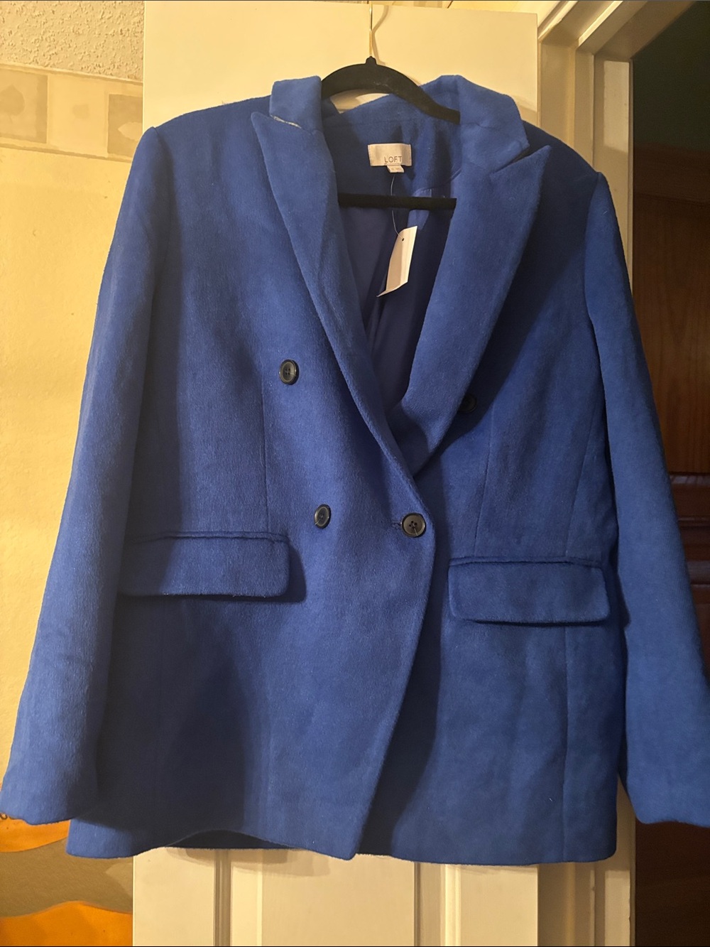 LOFT Double-Breasted Royal Blue Wool-Blend Blazer Coat
